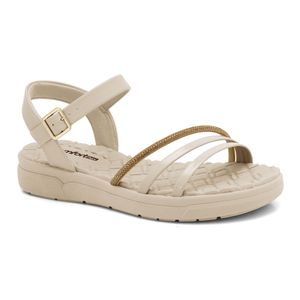 Sandália Feminina Tiras Verniz Almond/Ouro Comfortflex 2442402-1