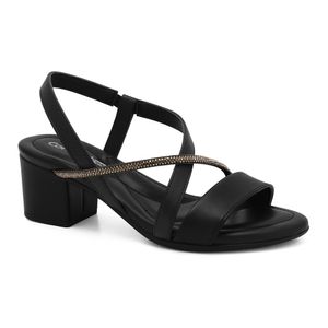 Sandália Salto Bloco Preta com Brilho Comfortlex 2457404-1