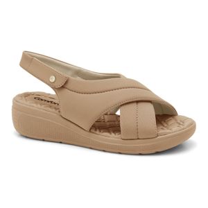 Sandália Anabela Tiras Cruzadas e Velcro Caqui Comfortflex 2486405-2