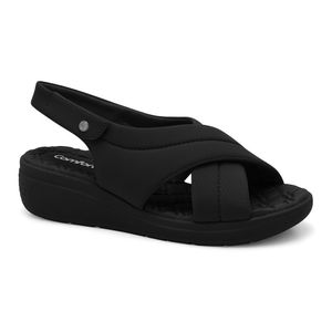 Sandália Anabela Tiras Cruzadas e Velcro Preto Comfortflex 2486405-4