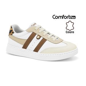 Tênis Couro Branco/Palha Comfortflex 2565302-9