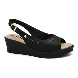 Sandália Anabela Preta Comfortflex 2553405-7