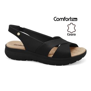 Sandália Couro Preto Comfortflex 2543403-2