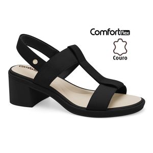 Sandália Couro Preta Comfortflex 2567402-2
