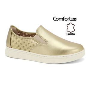 Slip On Couro Dourado ComfortFlex 2565301-1