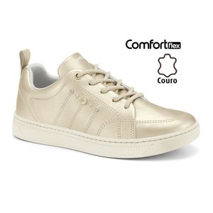 Tênis Dourado em Couro Feminino Comfortflex 2465309-1