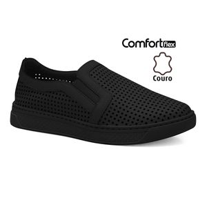 Slip On Couro Preto Comfortflex 2465302-4