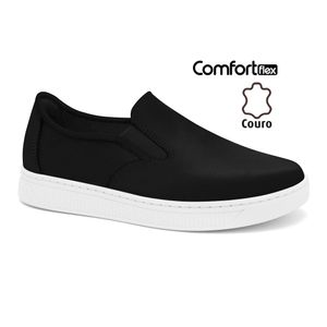 Slip On Couro Preto ComfortFlex 2565301-6